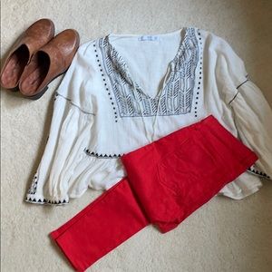 Hudson, size 26 mid rise super skinny jeans in red